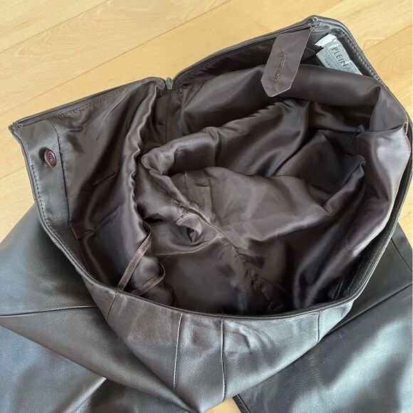 PleinAir Slim Straight Flat Front Genuine Leather Pants in Espresso Brown 0 - Picture 12 of 16